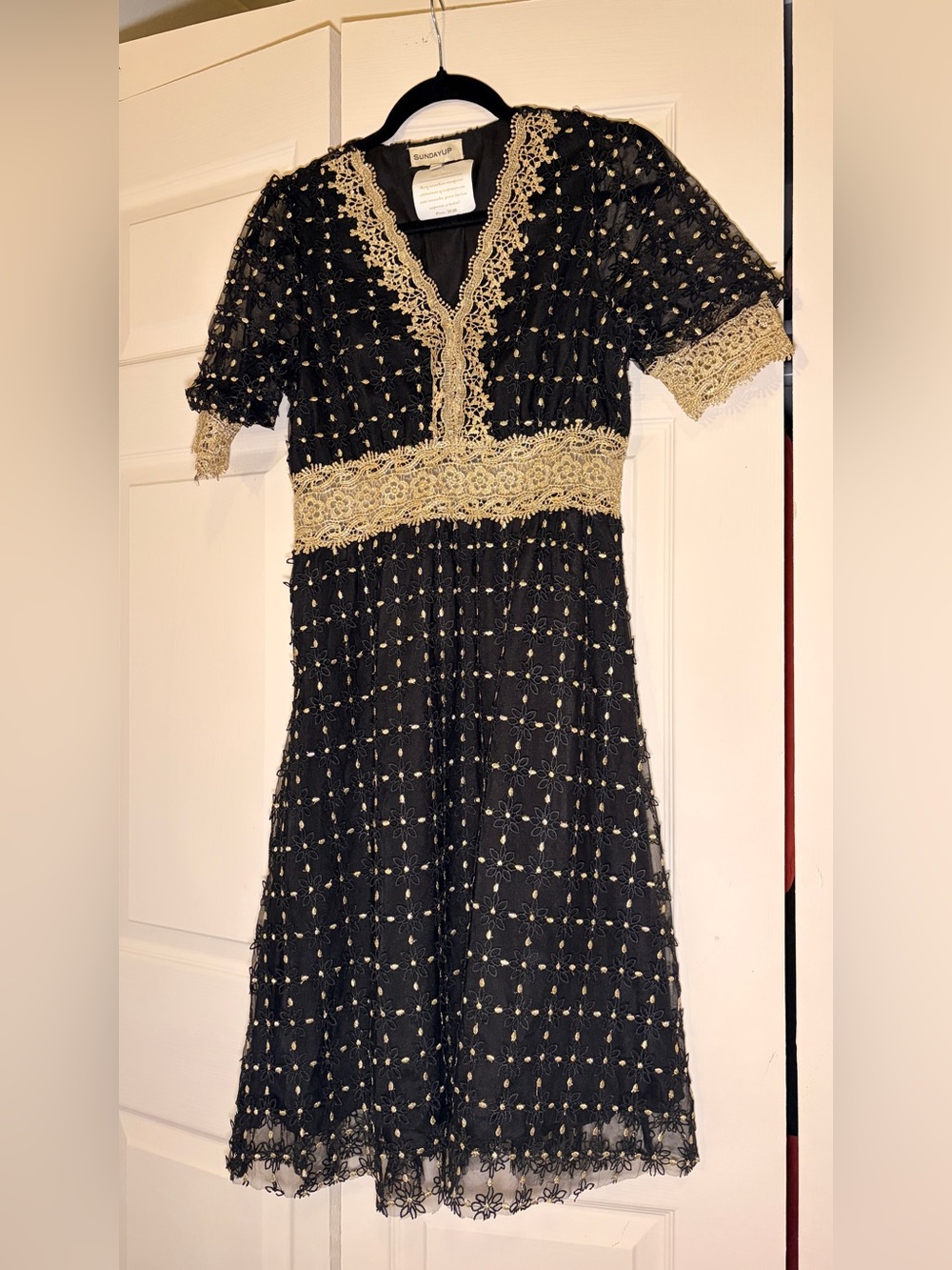 SundayUp Black Dress with Gold Trim